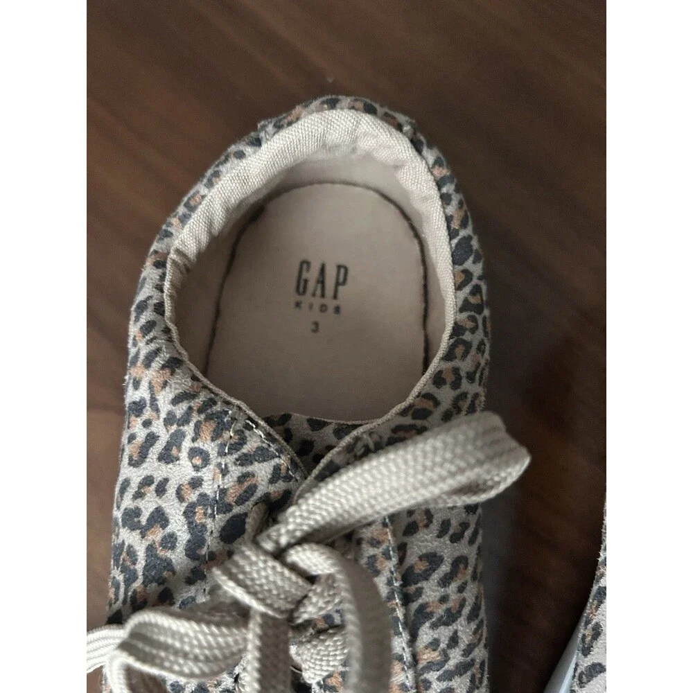 GAP Kids Leopard Animal Print Low Top Canvas Lace-Up Sneakers Unisex Kids 3